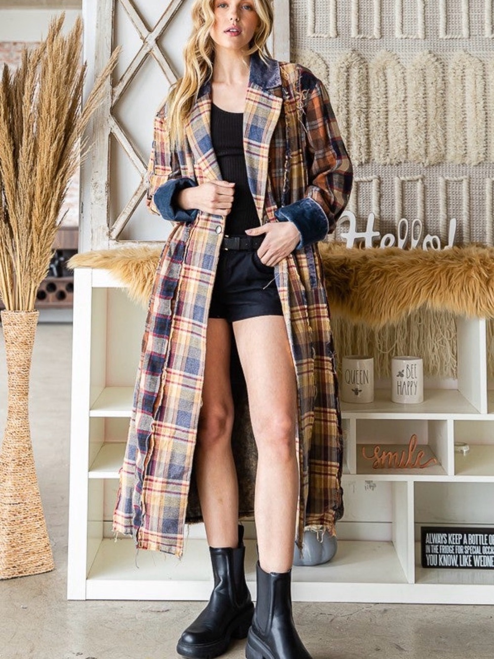Oli & Hali Plaid Coat in Navy, Mustard & Rust NWOT
